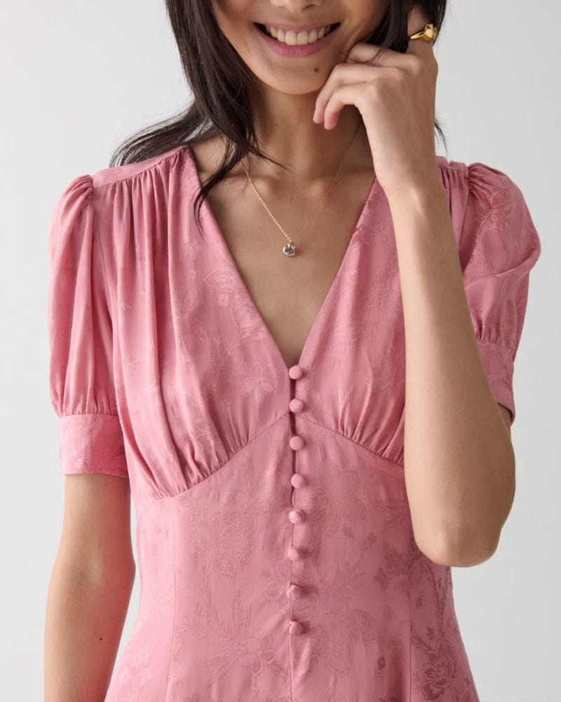 Fluid Jacquard Puff Sleeve Mini Dress