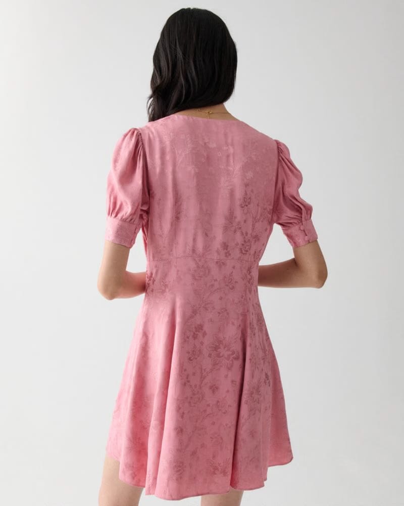 Fluid Jacquard Puff Sleeve Mini Dress
