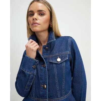 Petite Blue Denim Long Sleeve Shirt Dress