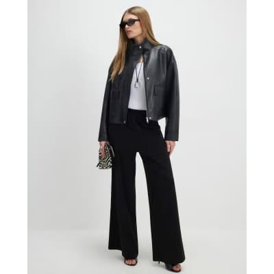 Black Wide Leg Jersey Trousers