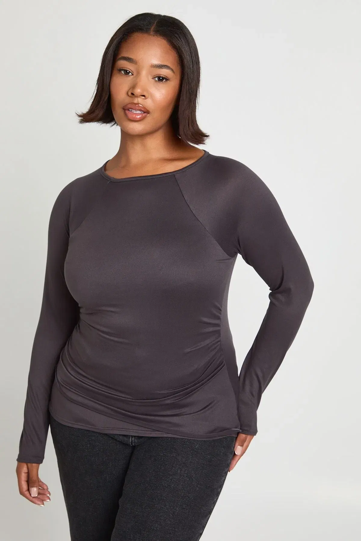 Plus Ruched Side Long Sleeve Top