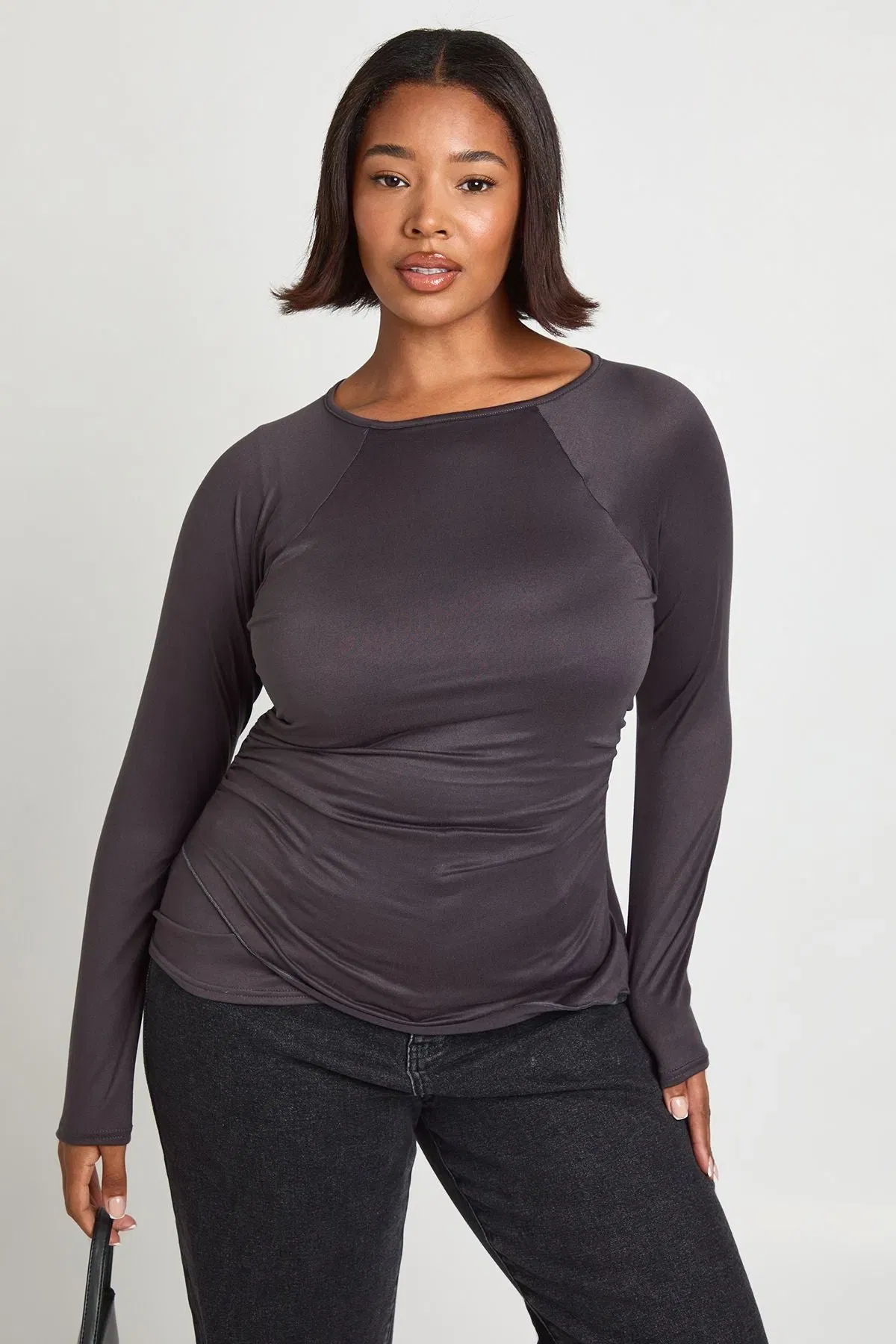Plus Ruched Side Long Sleeve Top