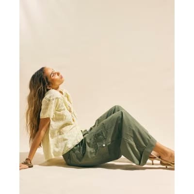 Khaki Wide Leg Cargo Trousers