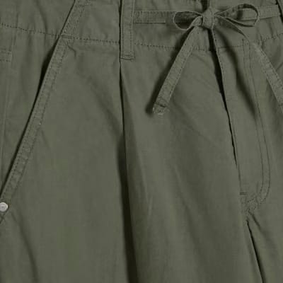 Khaki Wide Leg Cargo Trousers