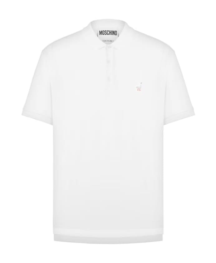 Moschino Embroidered motif white polo shirt