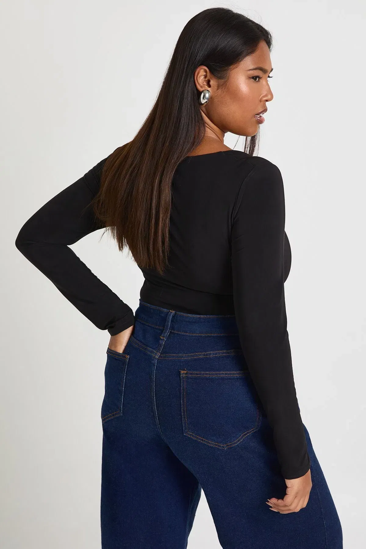 Plus Long Sleeve Double Layer Ruched Front Bodysuit