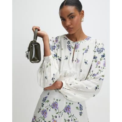 White Long Sleeve Floral Mini Dress