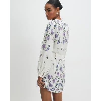 White Long Sleeve Floral Mini Dress