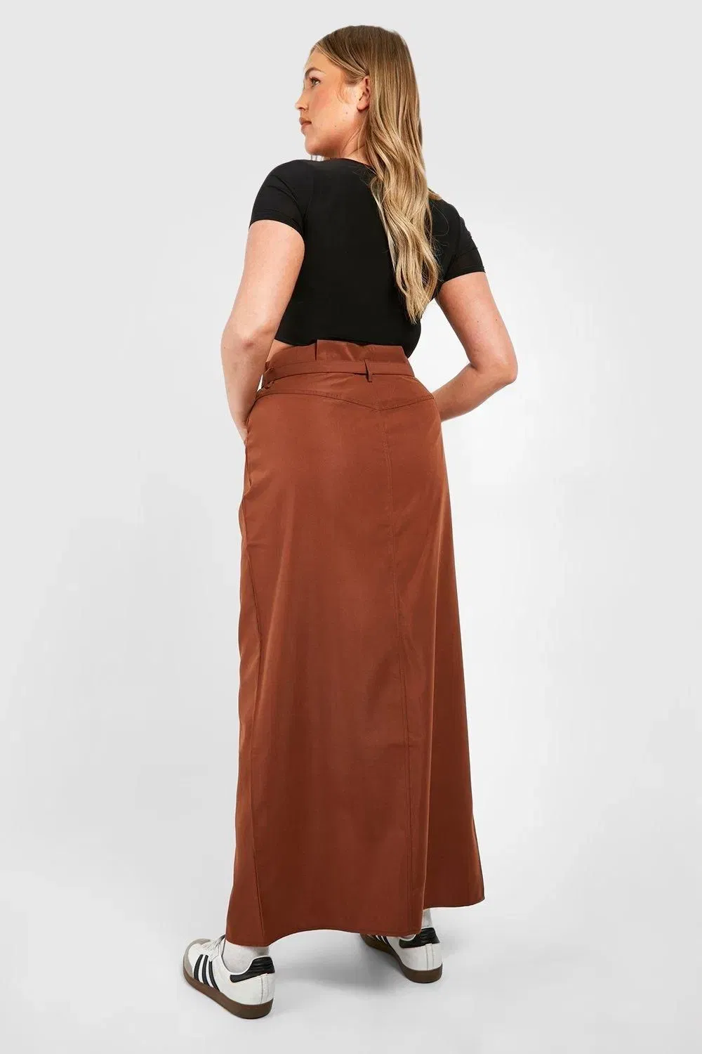 Plus Woven Eyelet Belted Maxi Skirt