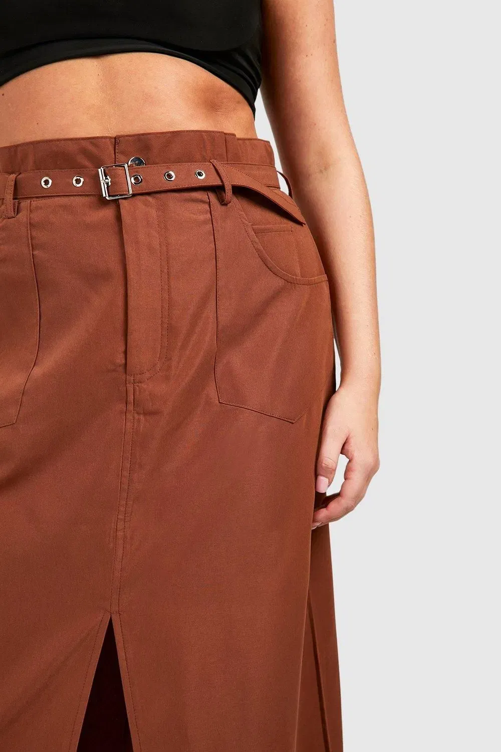 Plus Woven Eyelet Belted Maxi Skirt