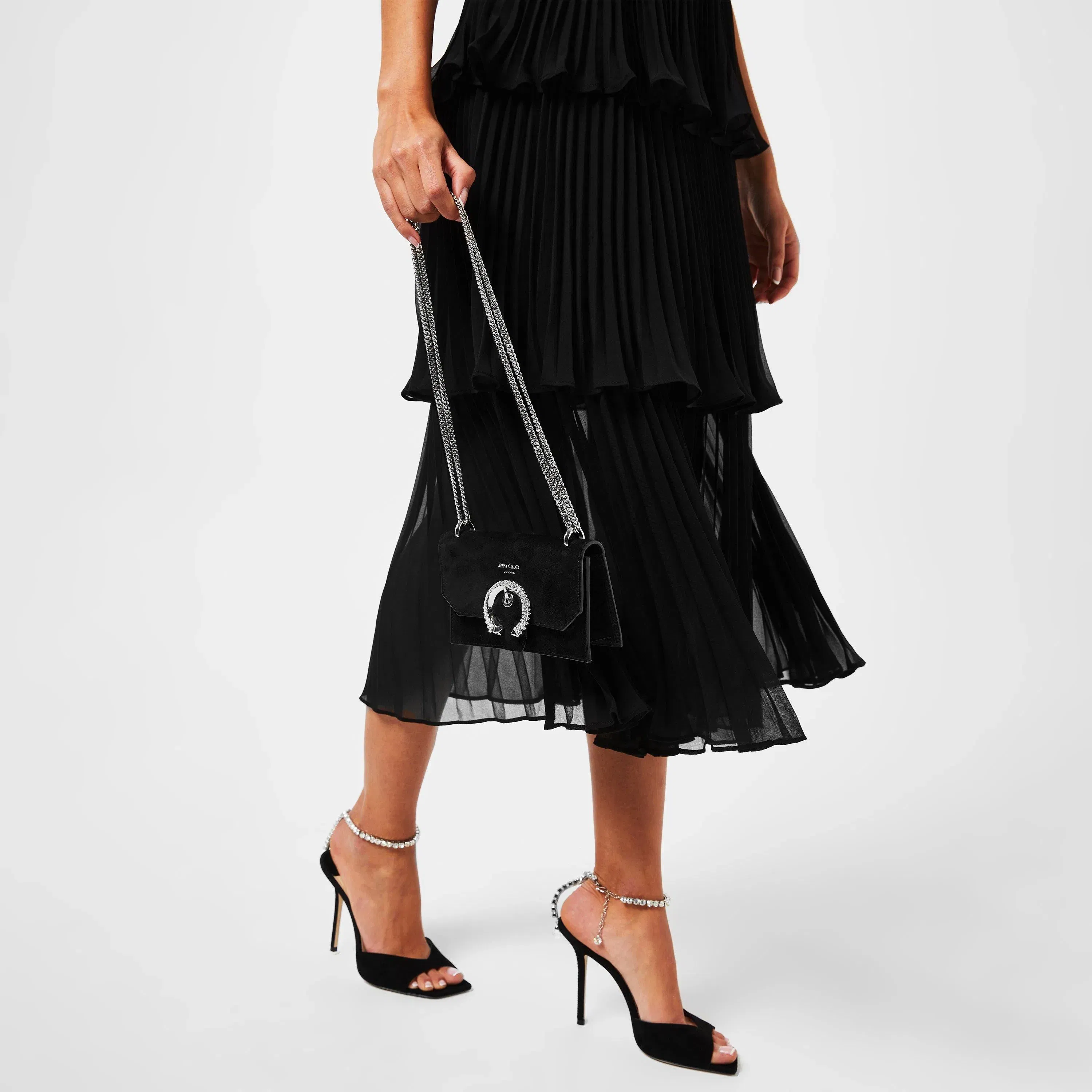 Crystal Ankle Chain Leather Saeda 100 Sandals
