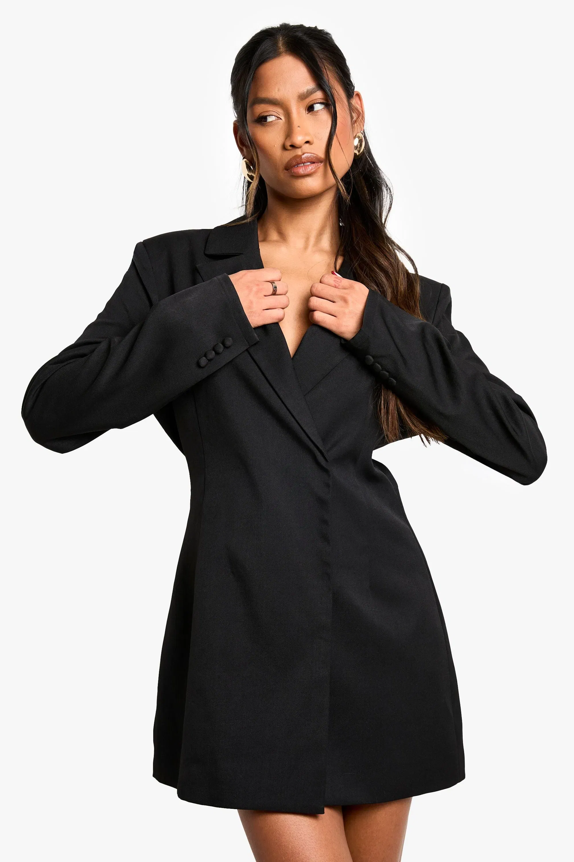 Structured Oversized Wrap Over Blazer Dress