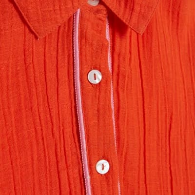 Orange Long Sleeve Tie Back Beach Shirt