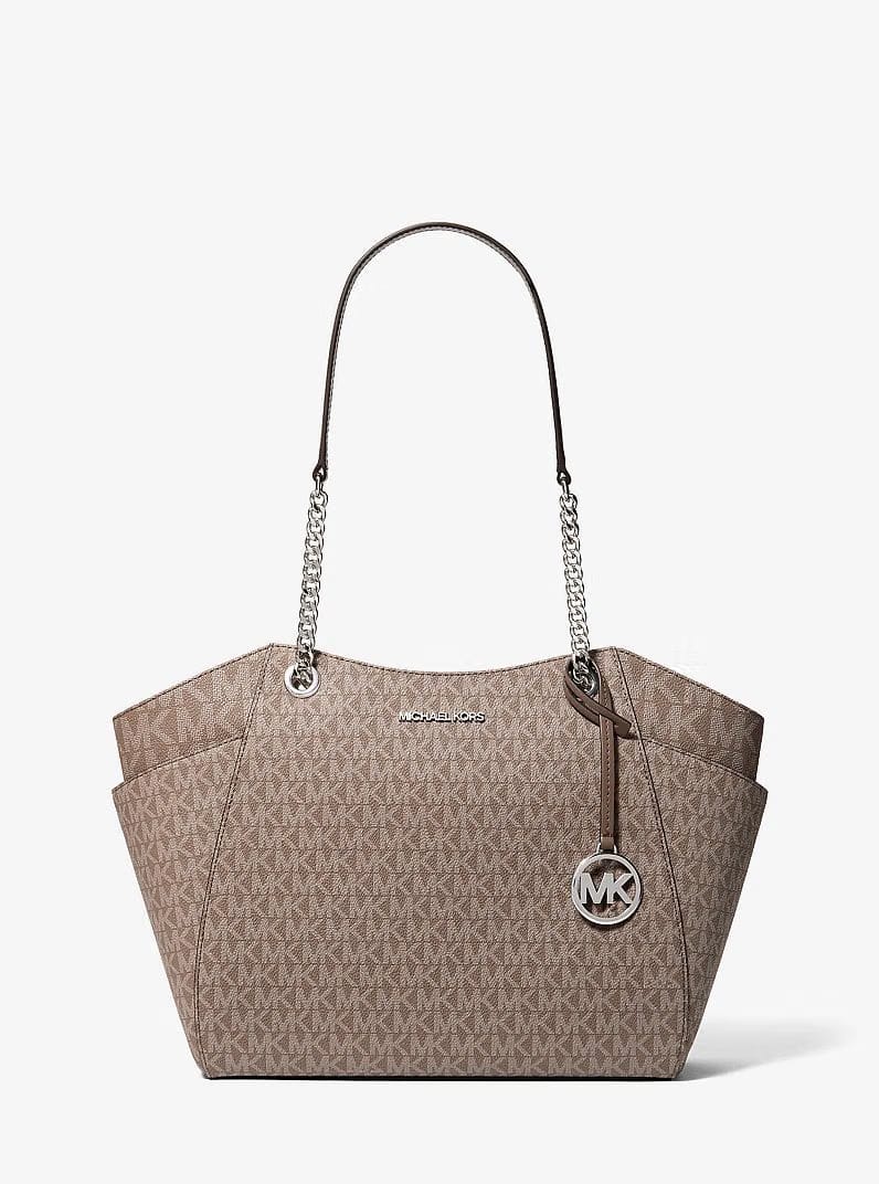 Michael Kors Jet Set Large Signature Logo Shoulder Bag Mushroom