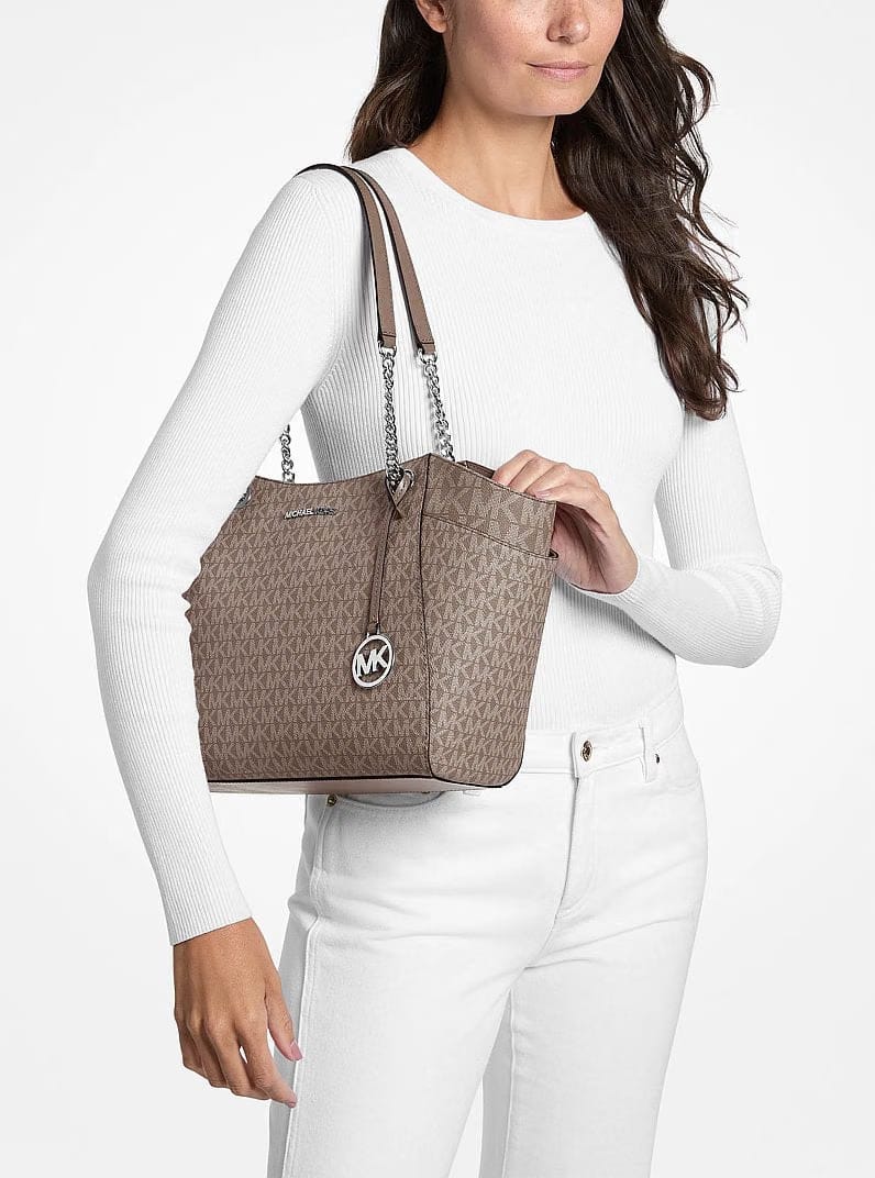 Michael Kors Jet Set Large Signature Logo Shoulder Bag Mushroom