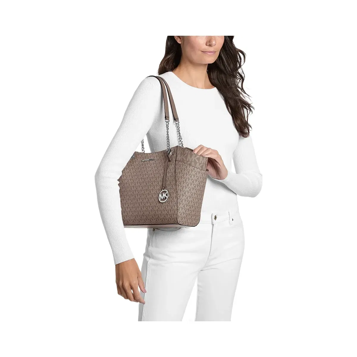 Michael Kors Jet Set Large Signature Logo Shoulder Bag Mushroom