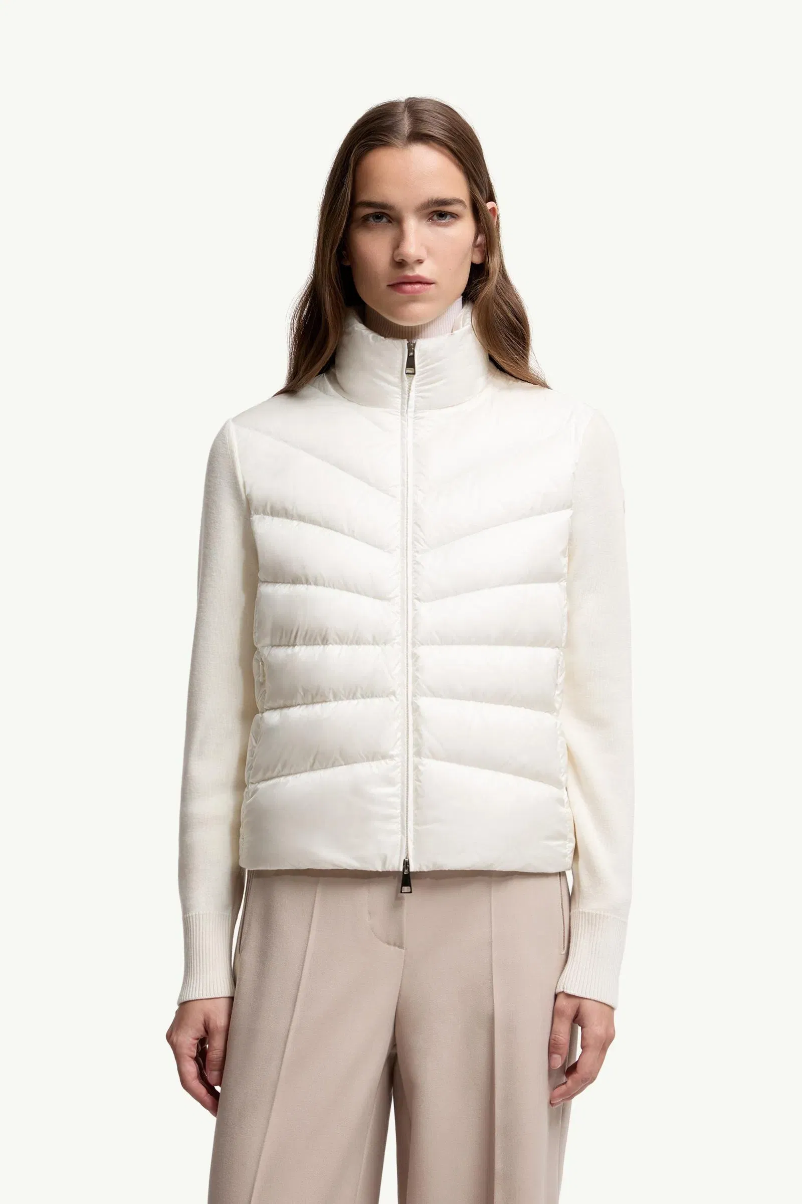 Moncler Padded Wool Zip-Up Cardigan White White
