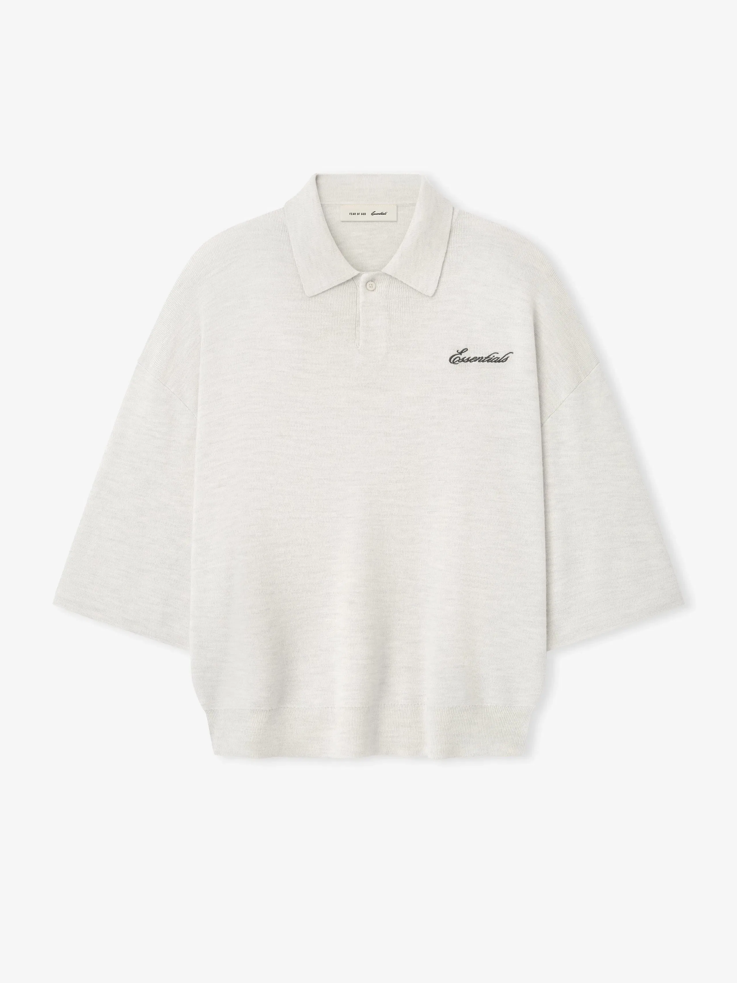 Essentials Signature 3/4 Sleeve 90S Knit Polo Oatmeal Heather