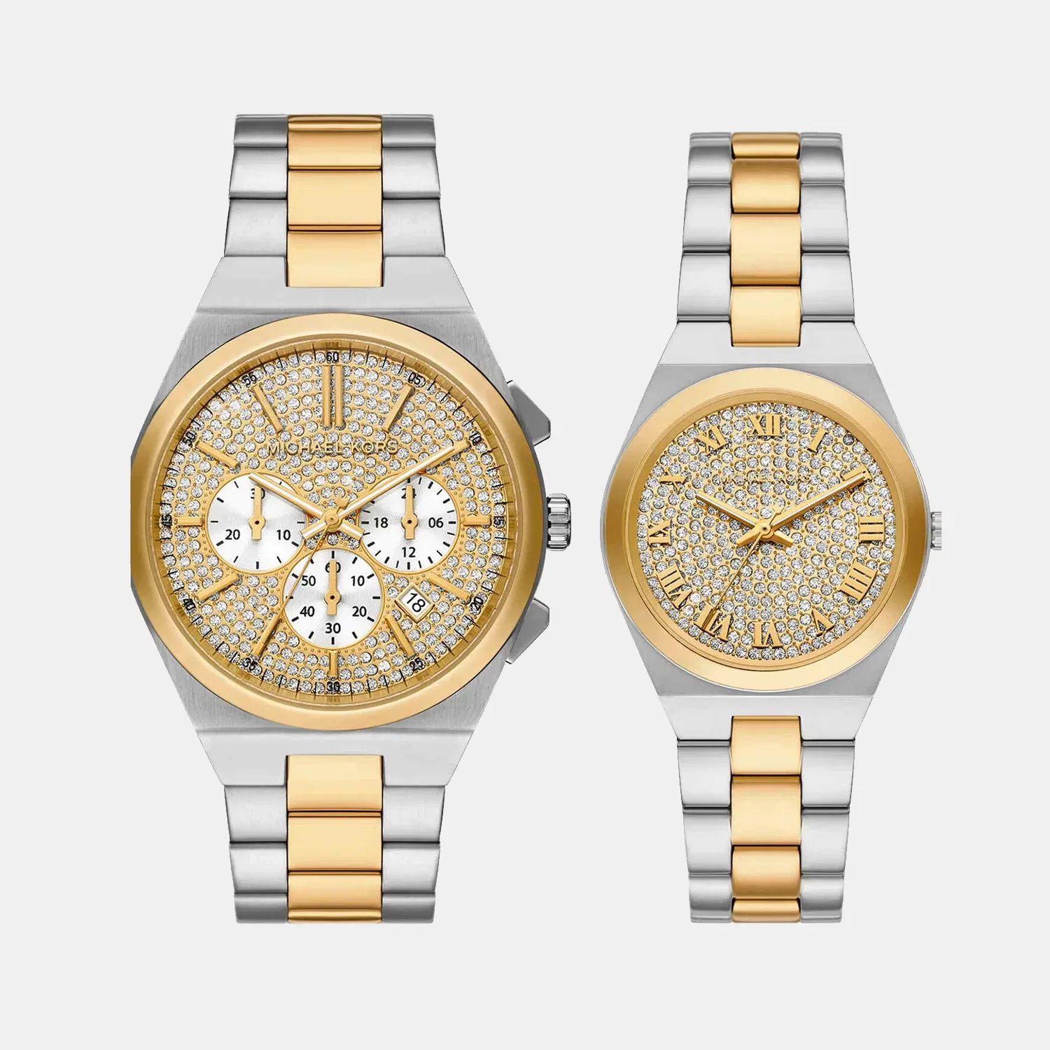 Michael Kors Lennox Couple Quartz Gold Dial Analog Stainless Steel Watch Mk7503Set