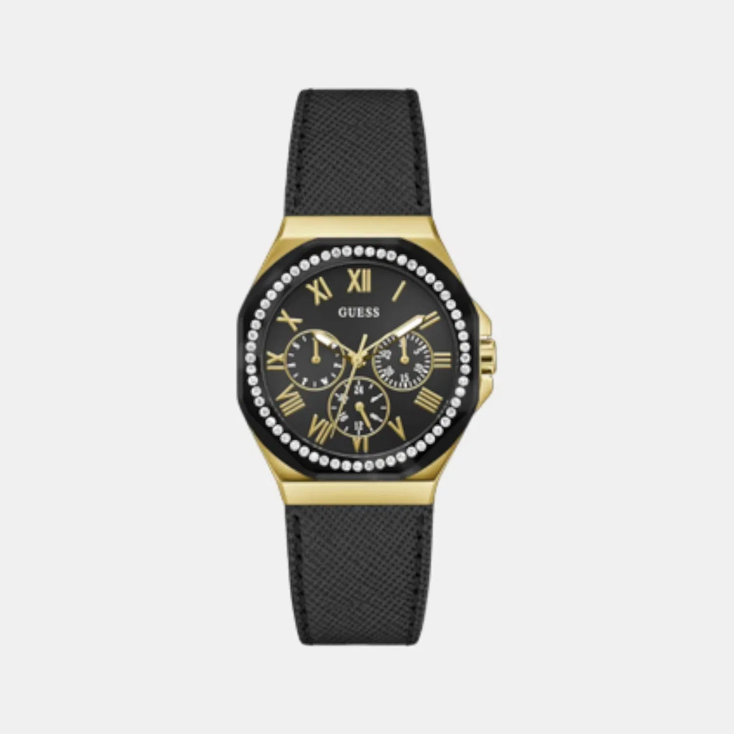 Guess Glaze Women Quartz Black Dial Multi-Function Leather Watch Gw0753L4
