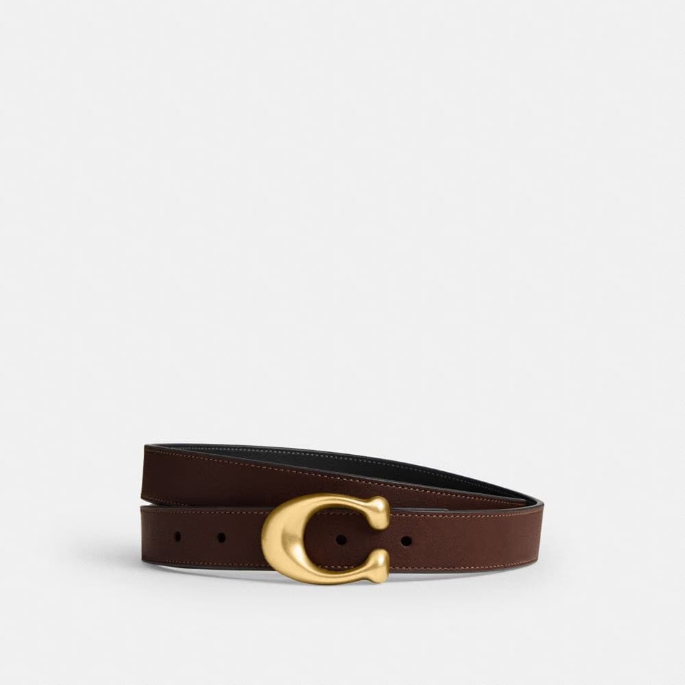 Coach Sculpted C Buckle Reversible Belt, 25 Mm Brass Maple Black