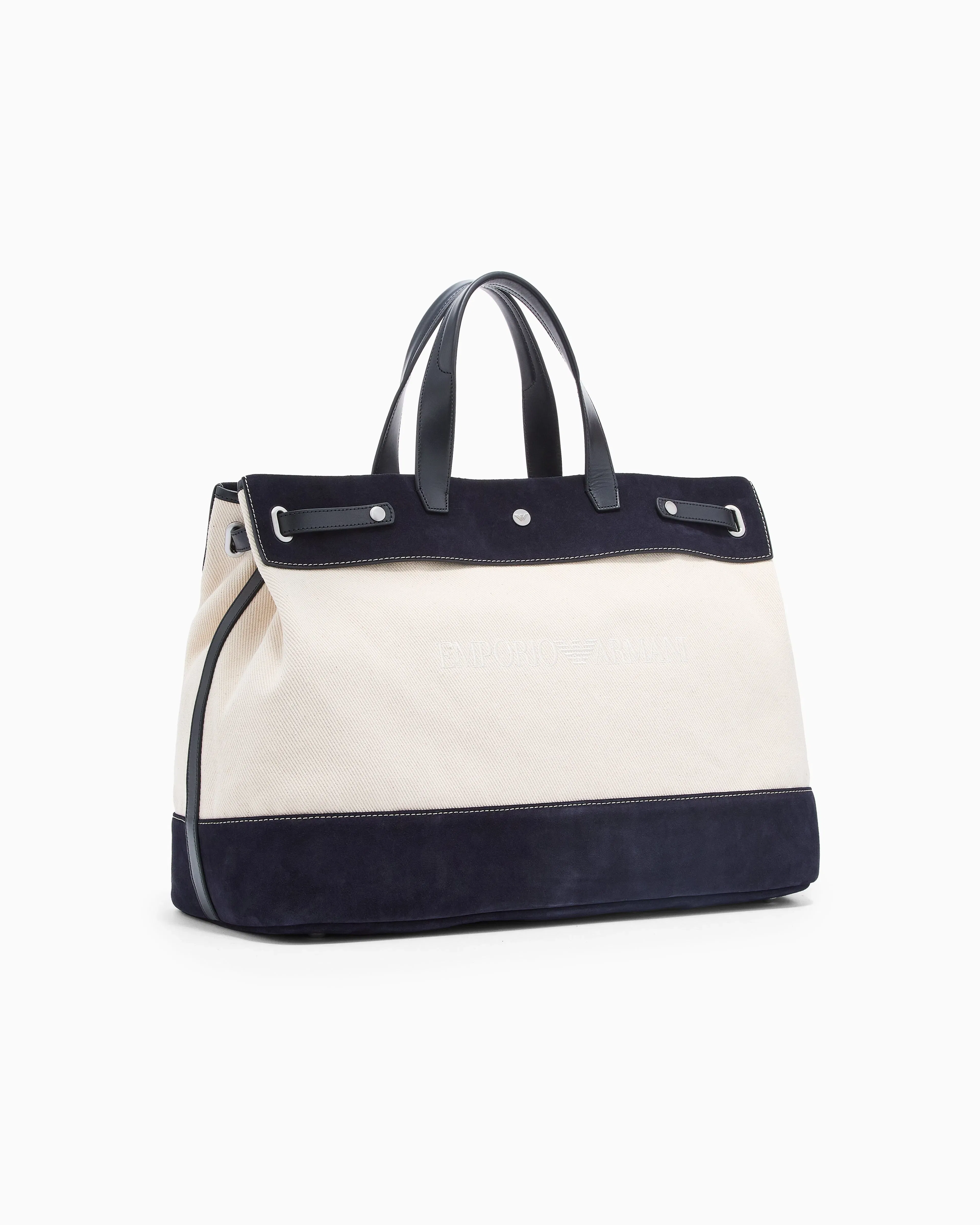 Emporio Armani Canvas shopper bag with leather details