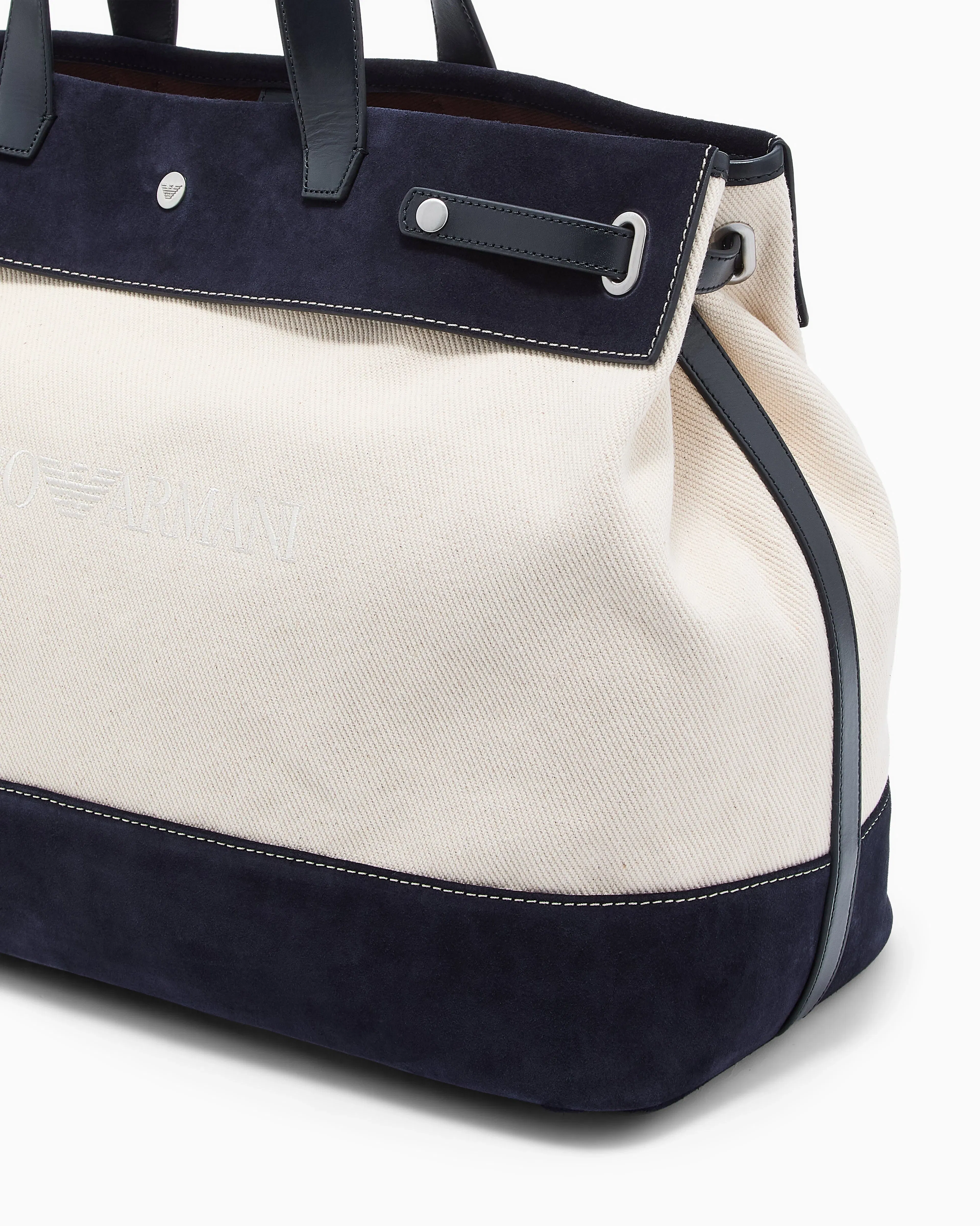 Emporio Armani Canvas shopper bag with leather details