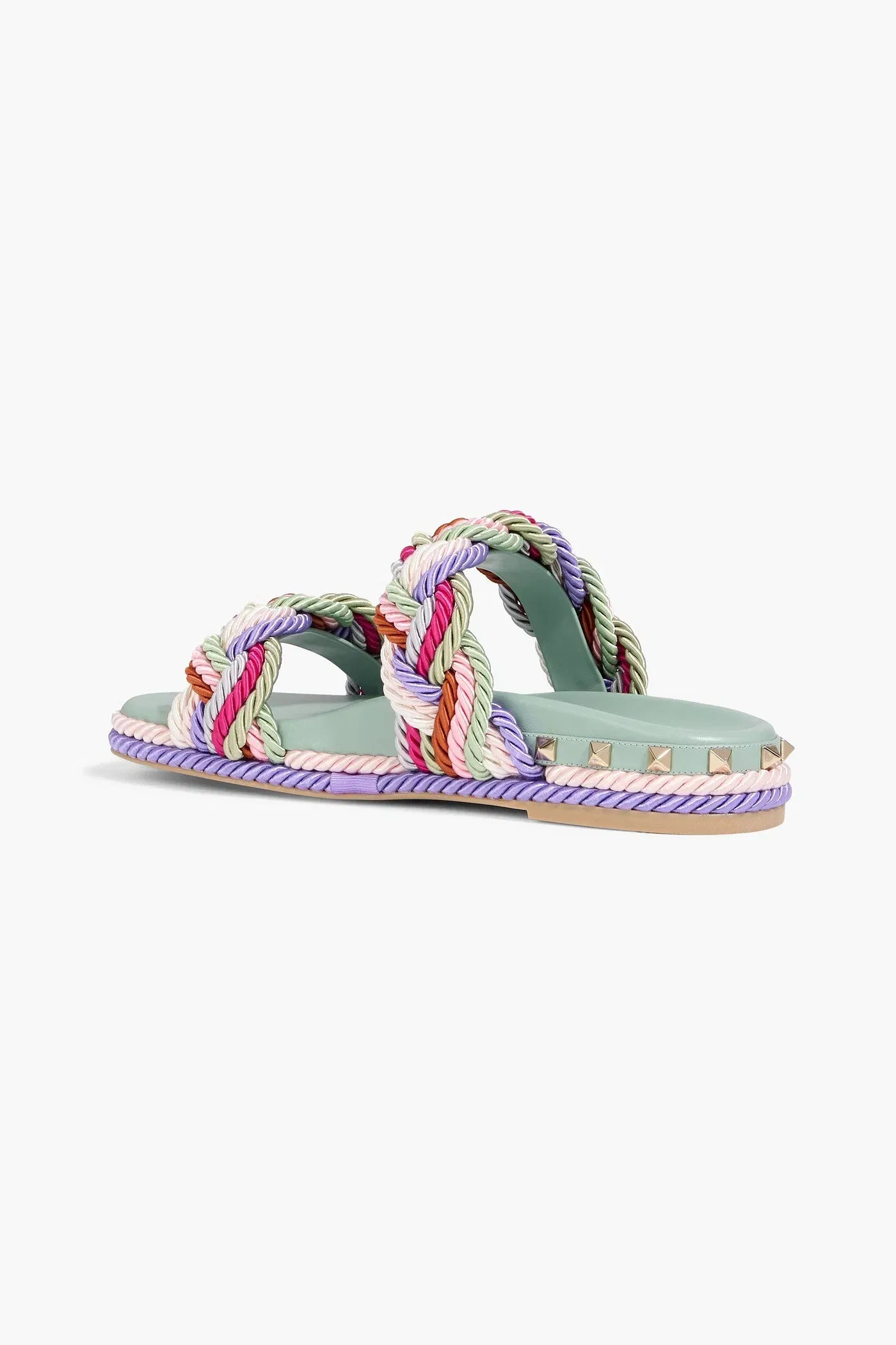 Valentino Garavani Rockstud Torchon Braided Cord Sandals Sage Green Women's