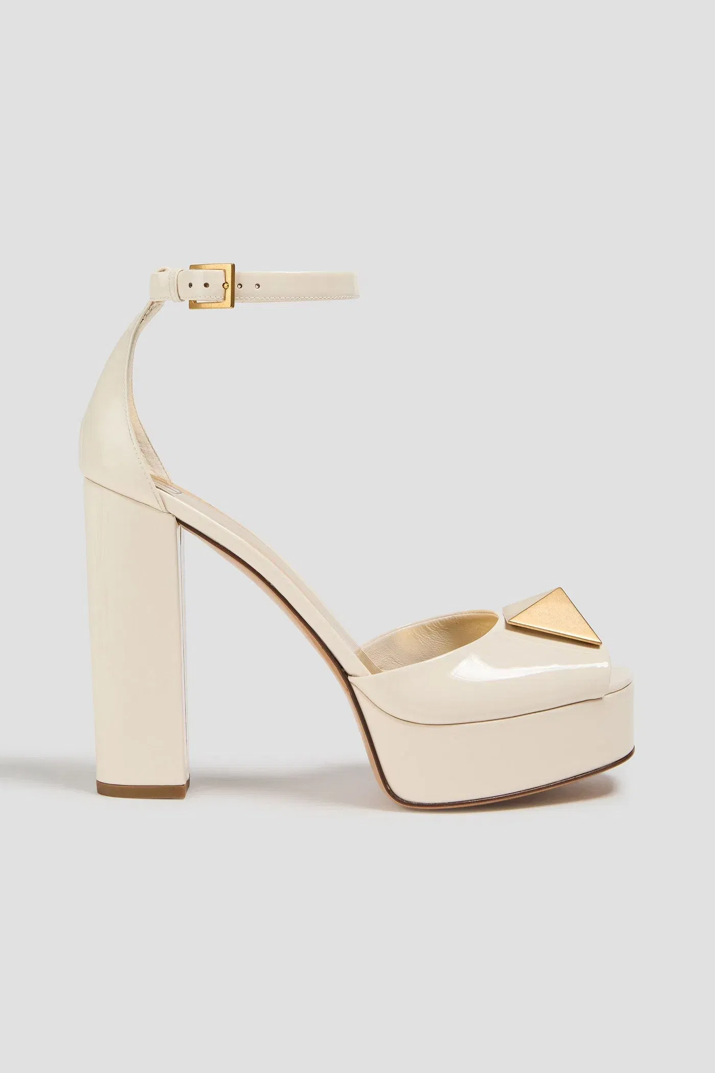 Valentino Garavani One Stud Patent-Leather Platform Sandals Ivory Women's
