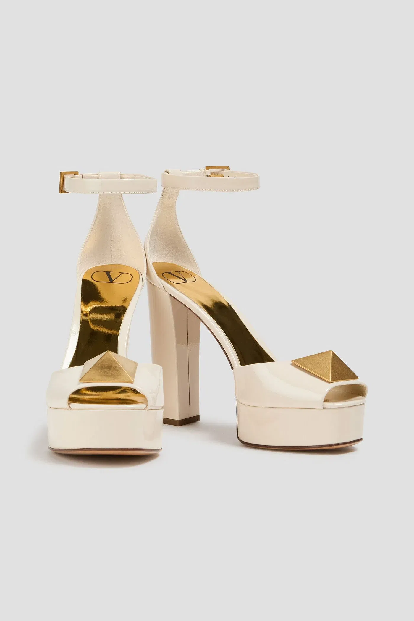 Valentino Garavani One Stud Patent-Leather Platform Sandals Ivory Women's