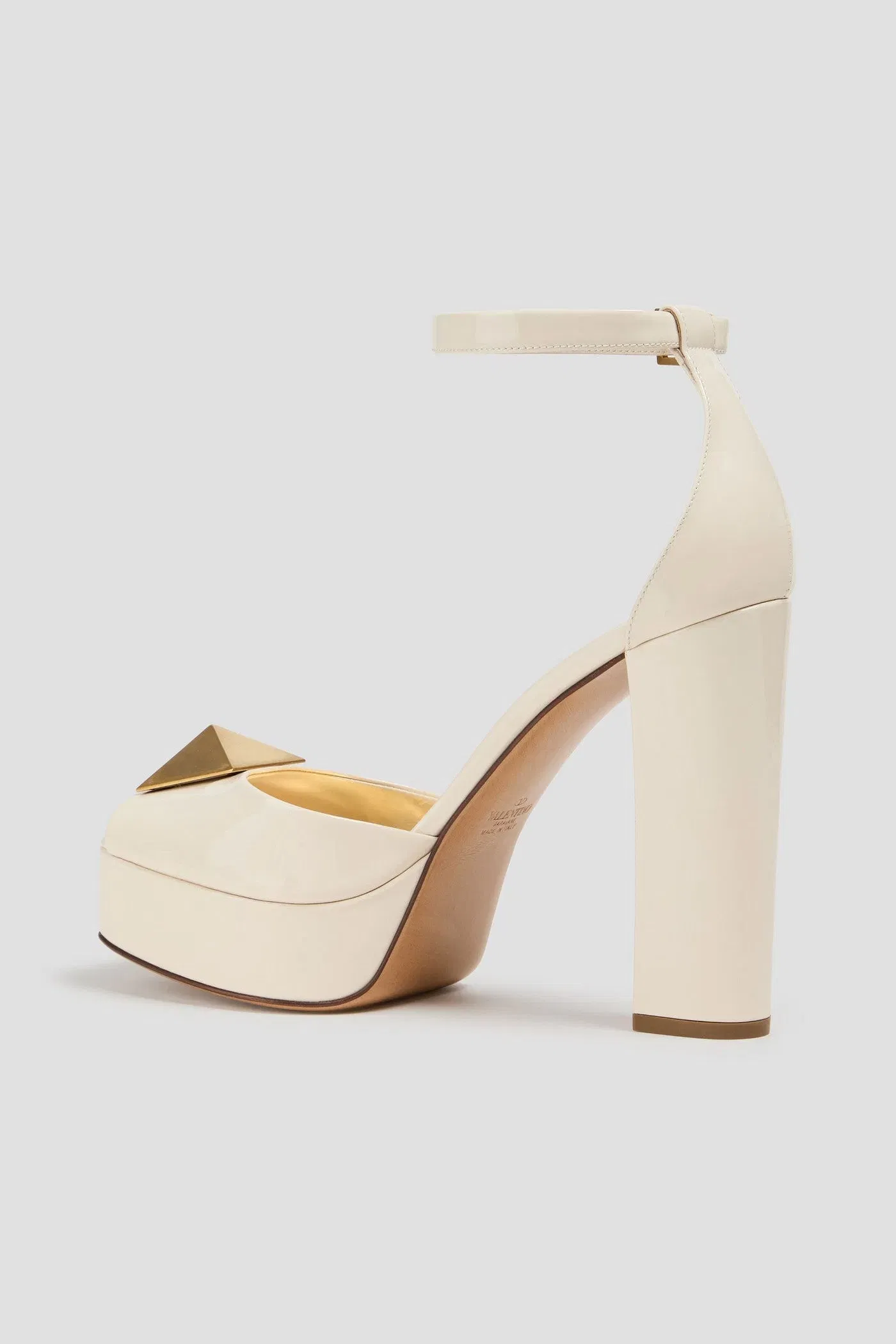 Valentino Garavani One Stud Patent-Leather Platform Sandals Ivory Women's