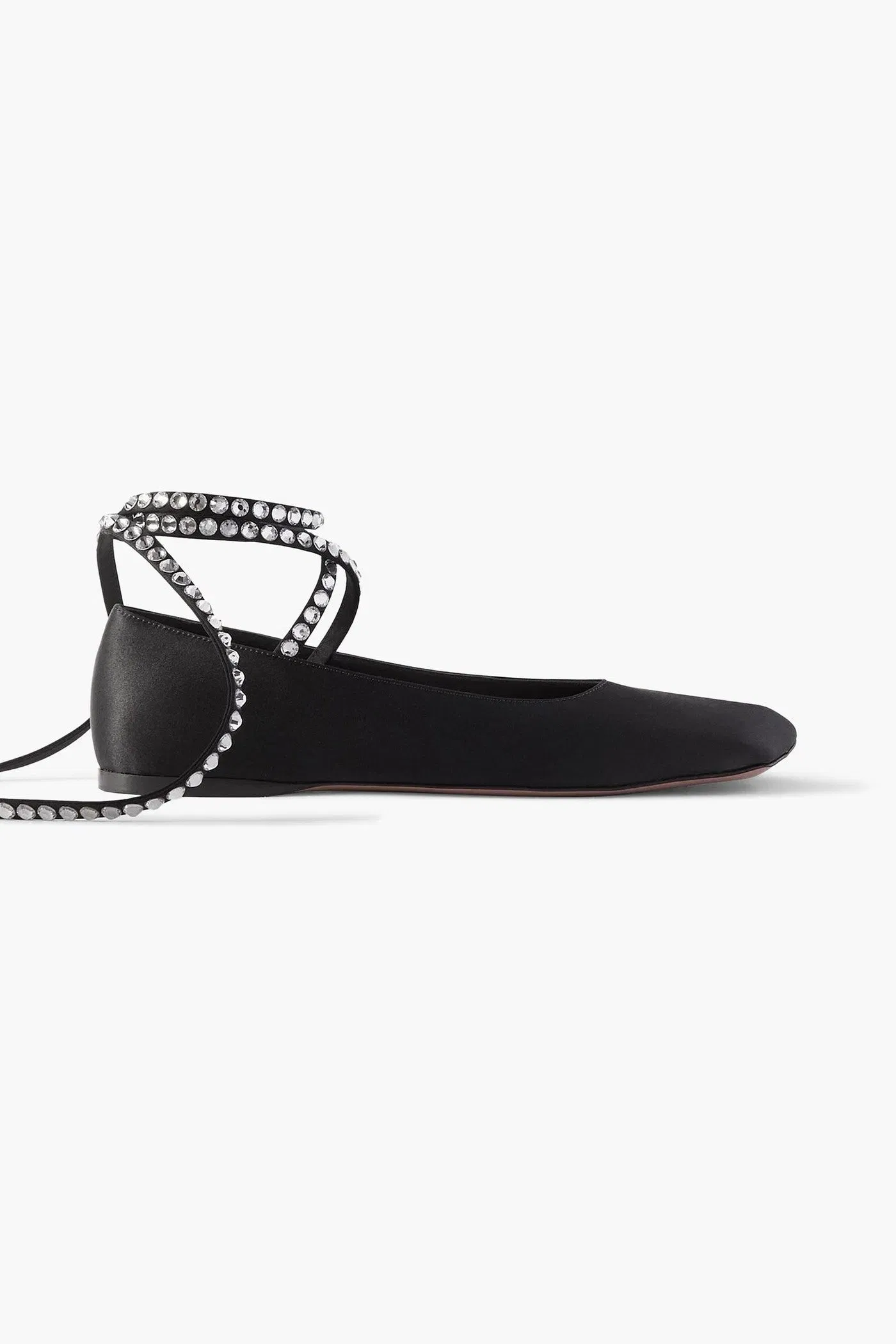 Amina Muaddi Ane Crystal-Embellished Satin Ballet Flats Black Women's