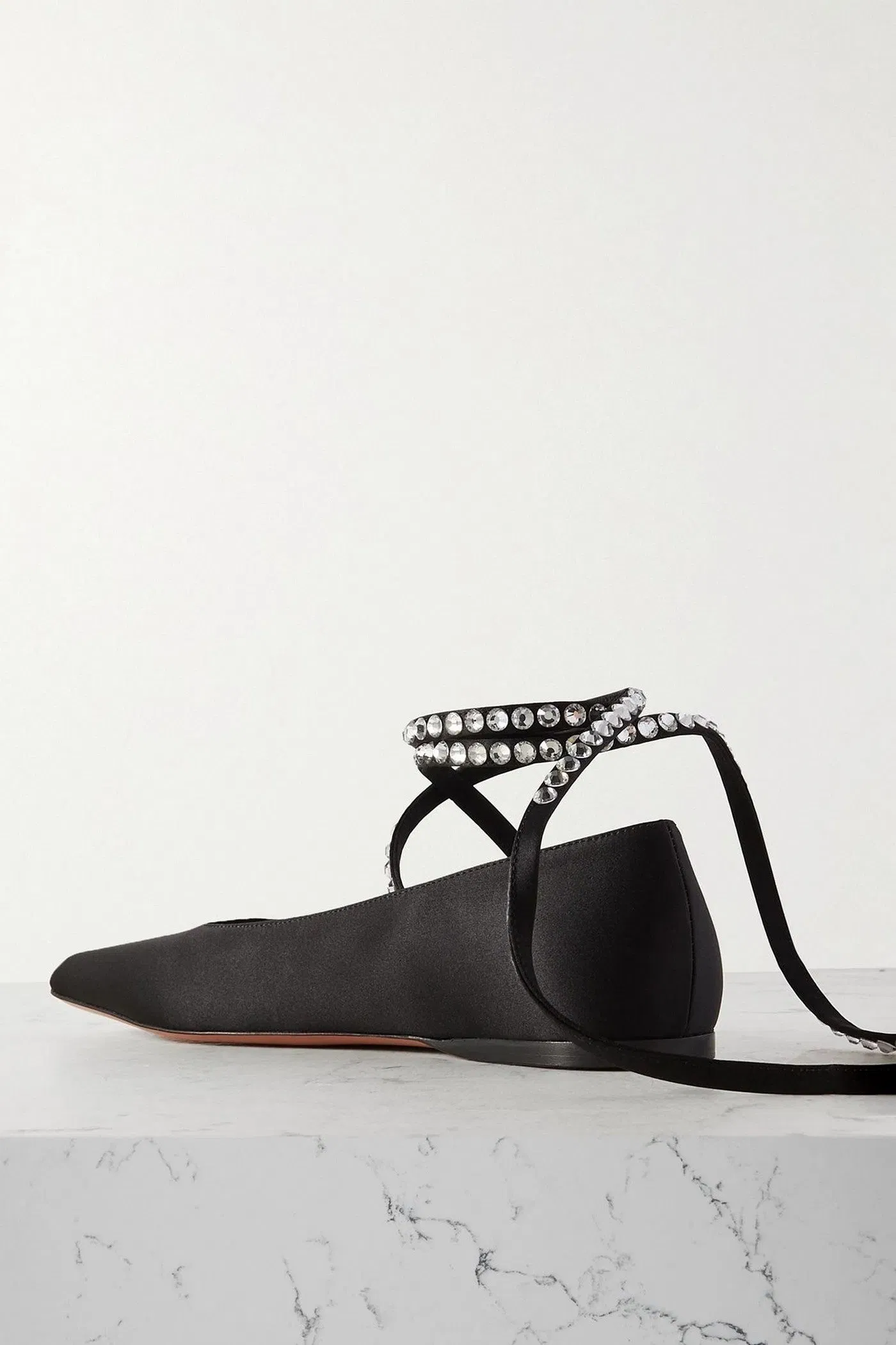 Amina Muaddi Ane Crystal-Embellished Satin Ballet Flats Black Women's