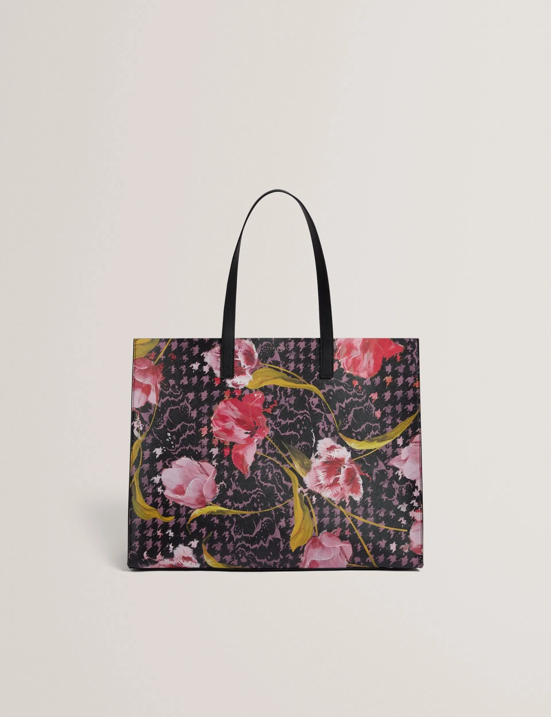 Ted Baker Tulah Floral Check Print Wide Icon Tote Bag In Black Women's