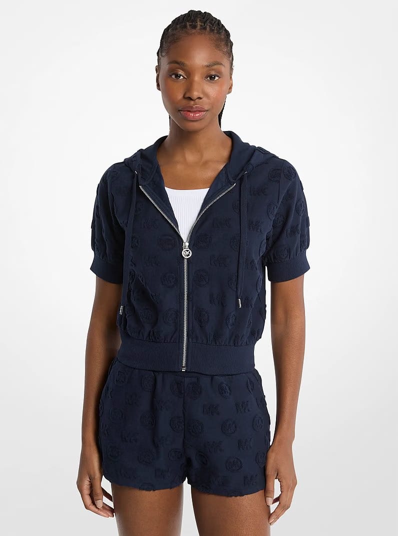Michael Kors Logo Jacquard Terry Short-Sleeve Jacket MIDNIGHTBLUE