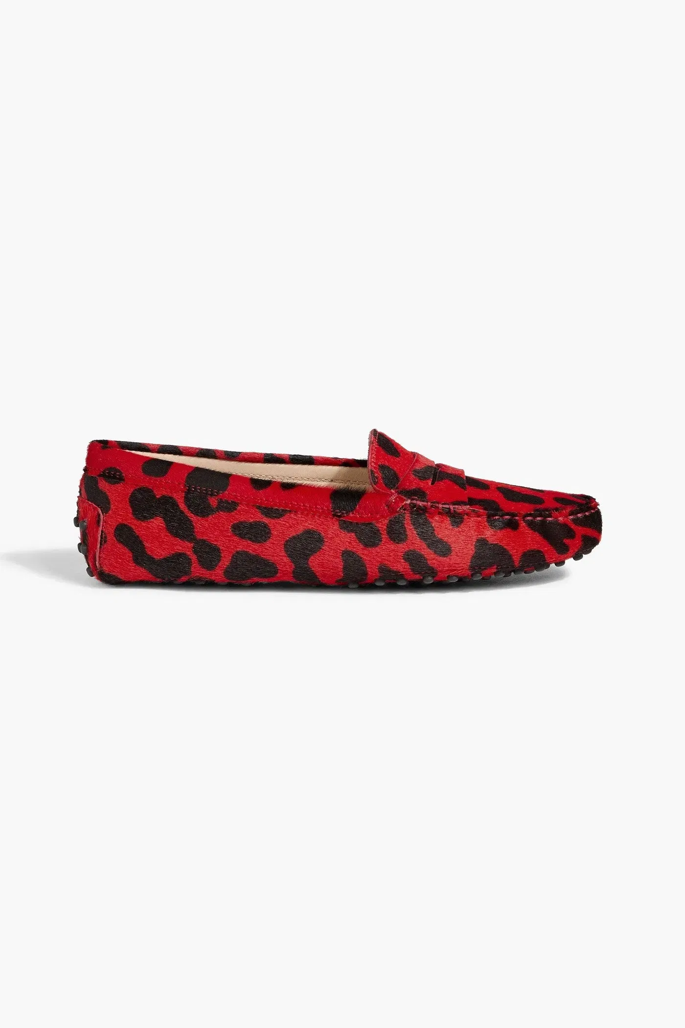 Tod's Gommino Leopard-Print Calf Hair Loafers Red Women's