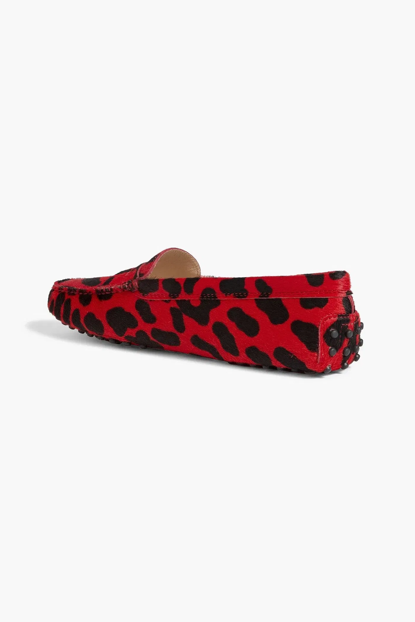 Tod's Gommino Leopard-Print Calf Hair Loafers Red Women's