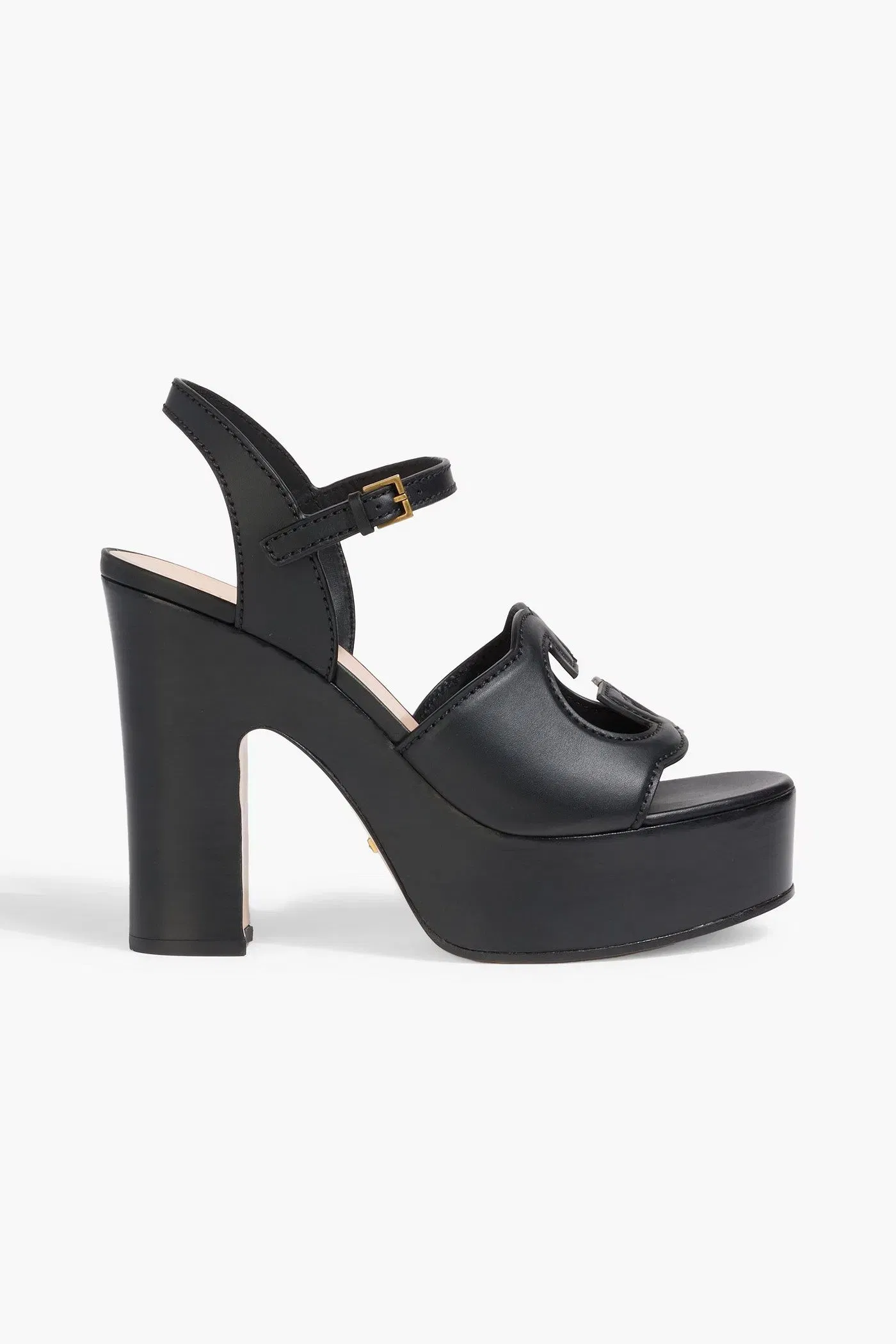 Gucci Laser-Cut Leather Platform Sandals Black Women's