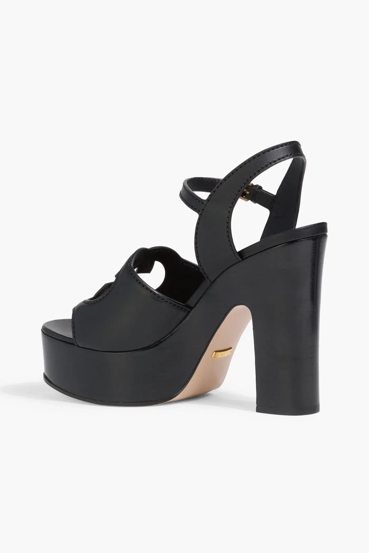 Gucci Laser-Cut Leather Platform Sandals Black Women's