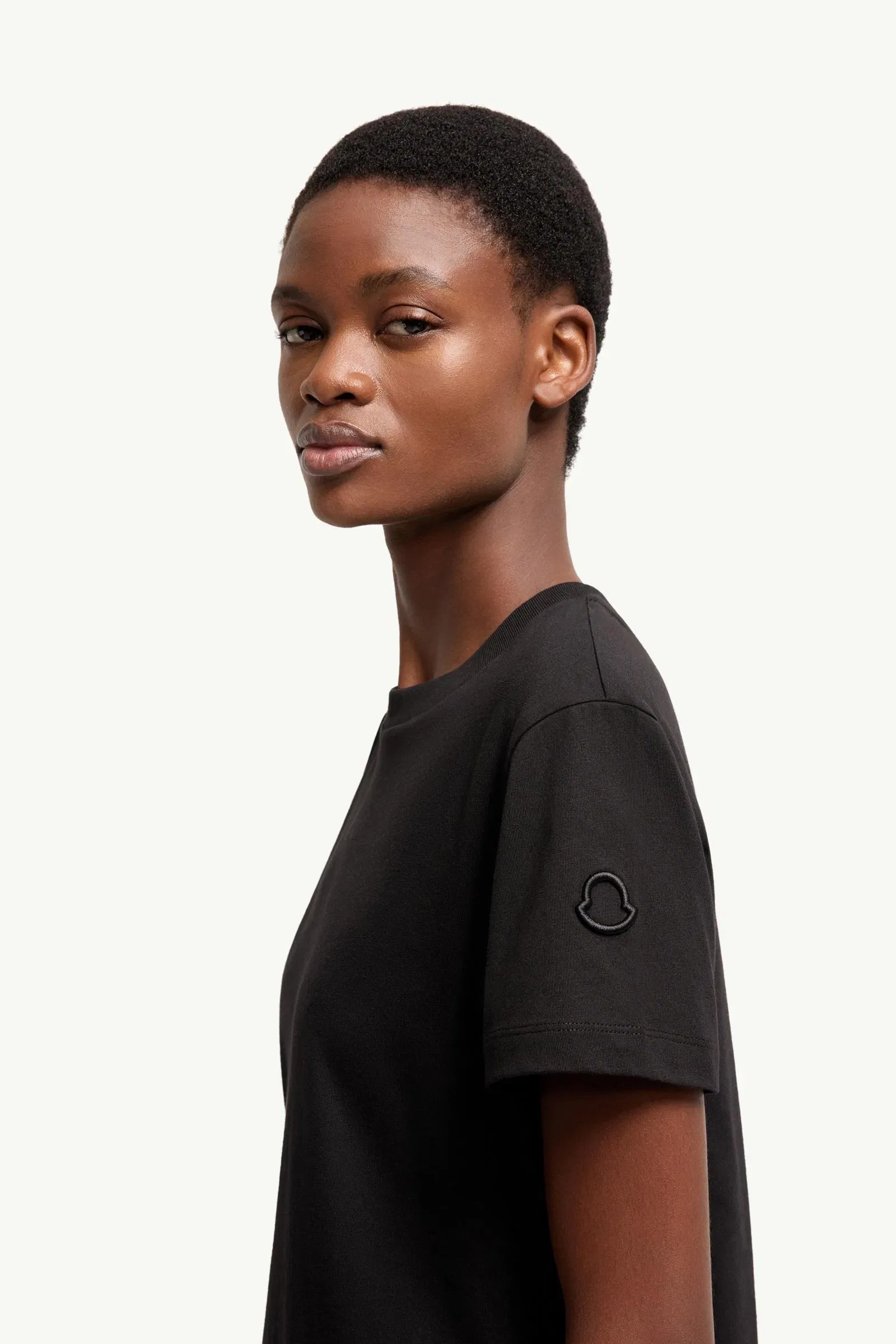 Moncler Embroidered Logo Cotton T-Shirt Black Black