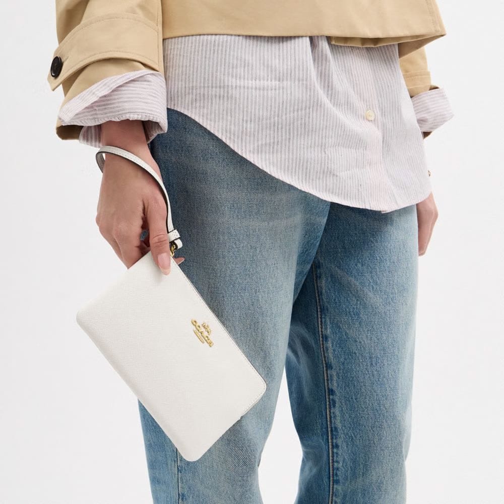 Coach Large Corner Zip Wristlet Gold Chalk