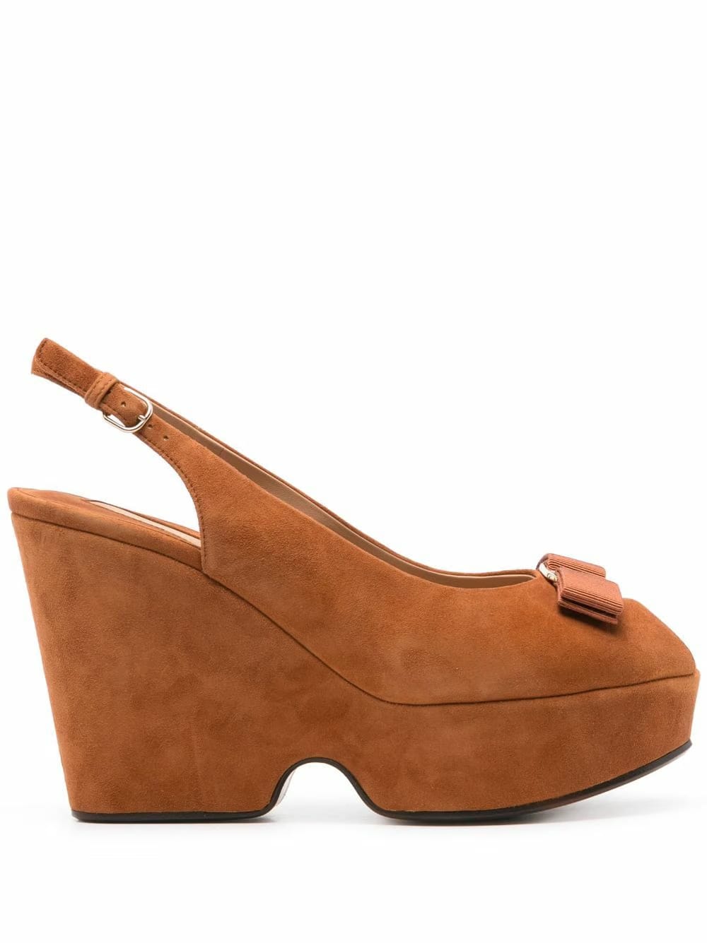 Ferragamo Brown Vara Suede Wedge Sandals