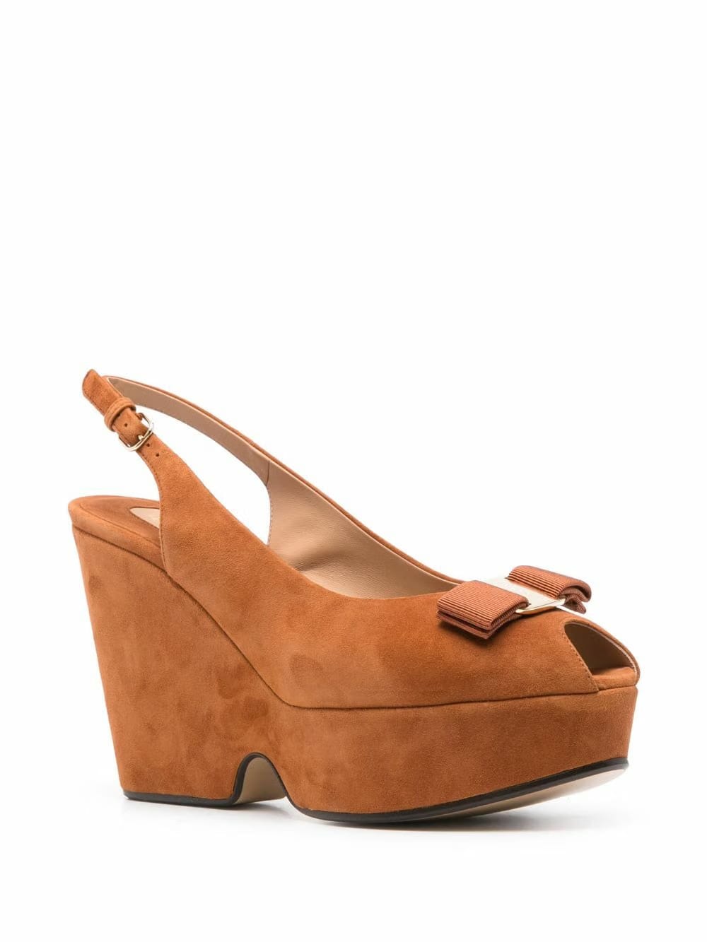 Ferragamo Brown Vara Suede Wedge Sandals