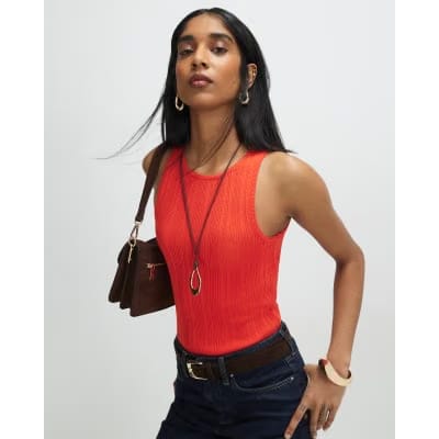Red Ribbed Knitted Vest Top