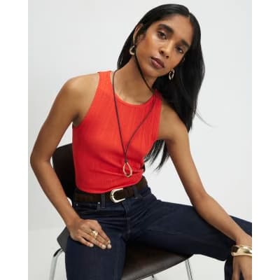 Red Ribbed Knitted Vest Top