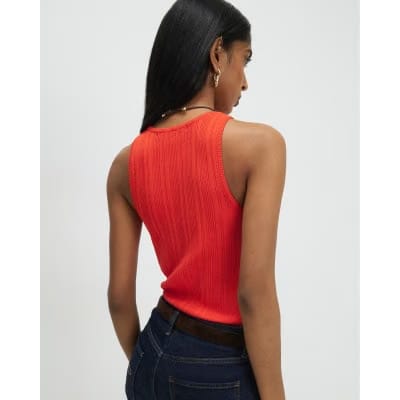 Red Ribbed Knitted Vest Top