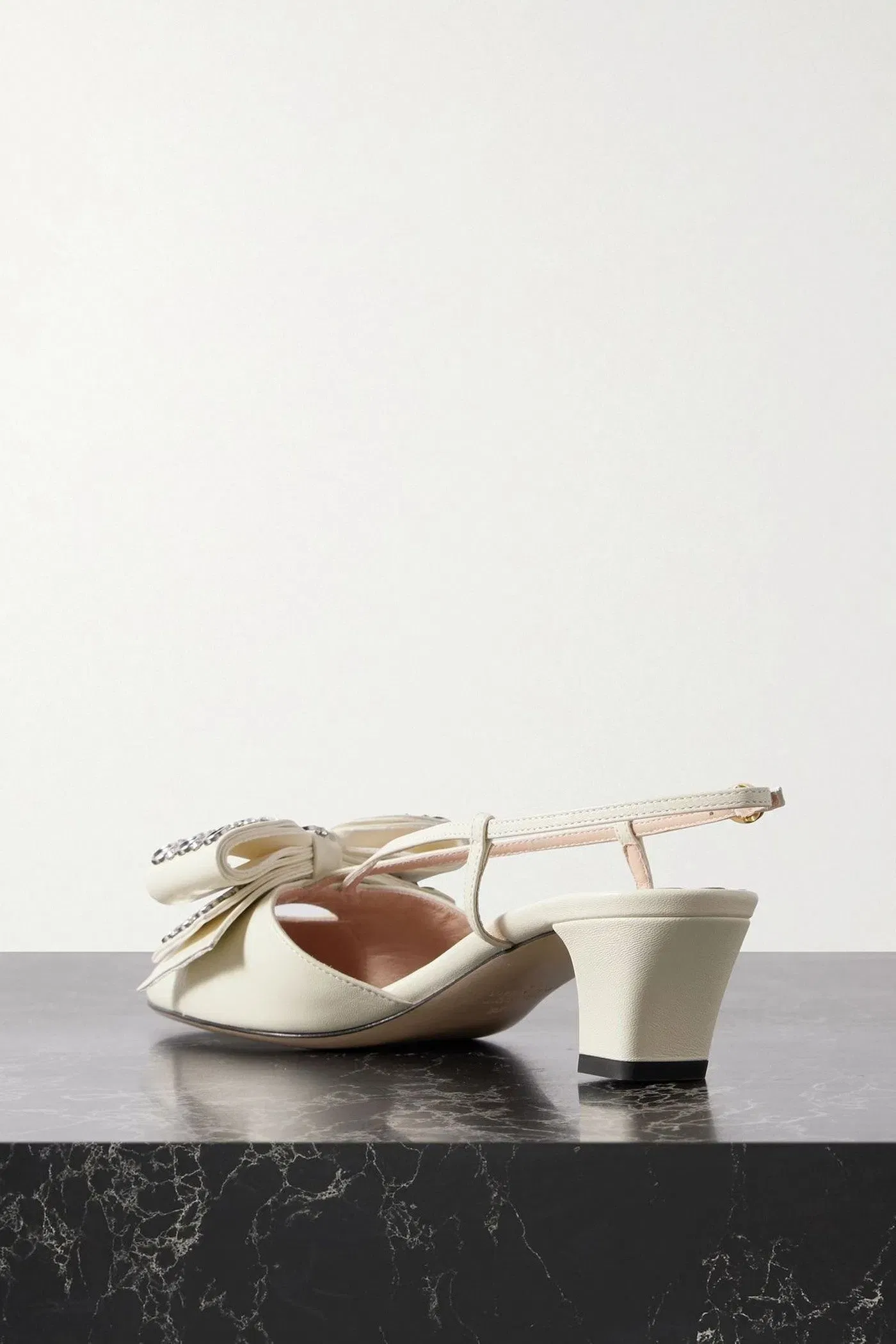 Valentino Garavani Bowow Embellished Leather Slingback Pumps Ivory Women's