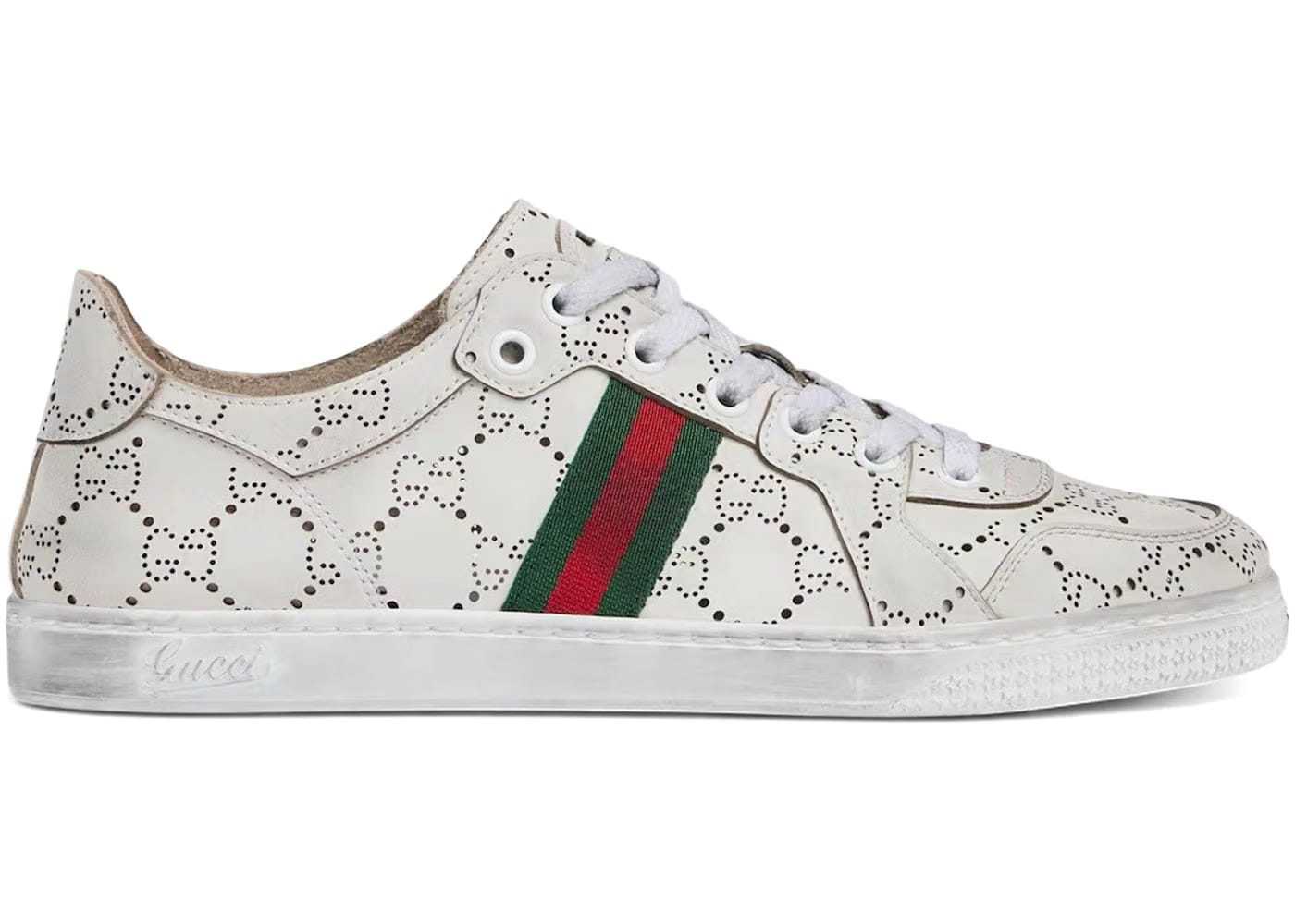 Gucci Stretch Low-Top Sneaker White Lasered Gg Leather