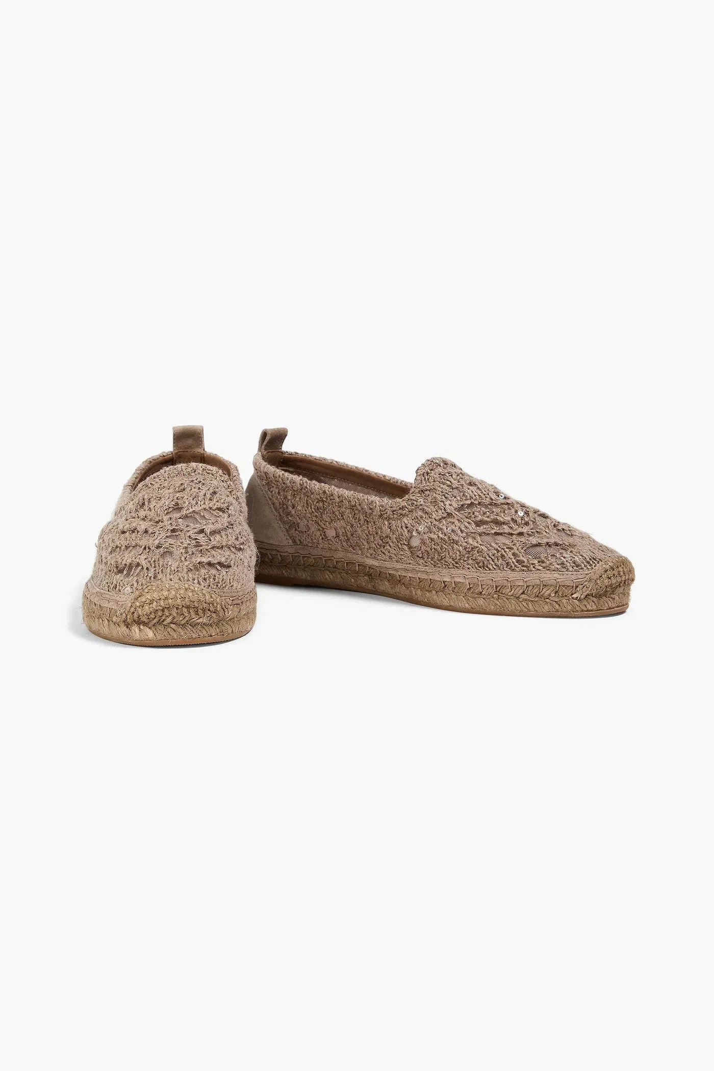 Brunello Cucinelli Suede-Trimmed Crochet And Tulle Espadrilles Taupe Women's