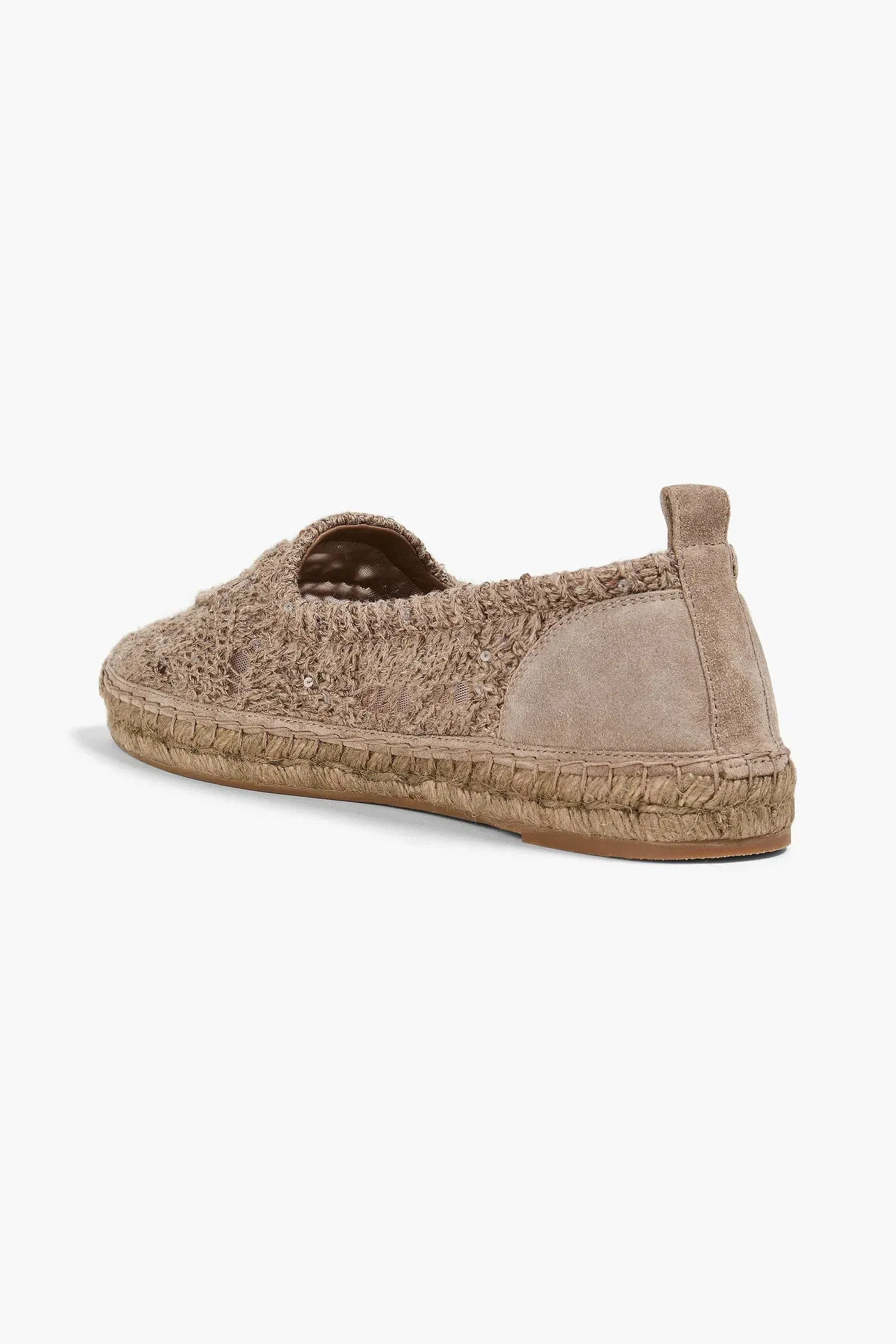 Brunello Cucinelli Suede-Trimmed Crochet And Tulle Espadrilles Taupe Women's